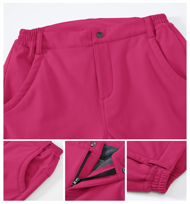 Gopune Women's Snow Ski Waterproof Softshell Snowboard Pants Outdoor Hiking Fleece Lined (Rose Red,L) - Image 4